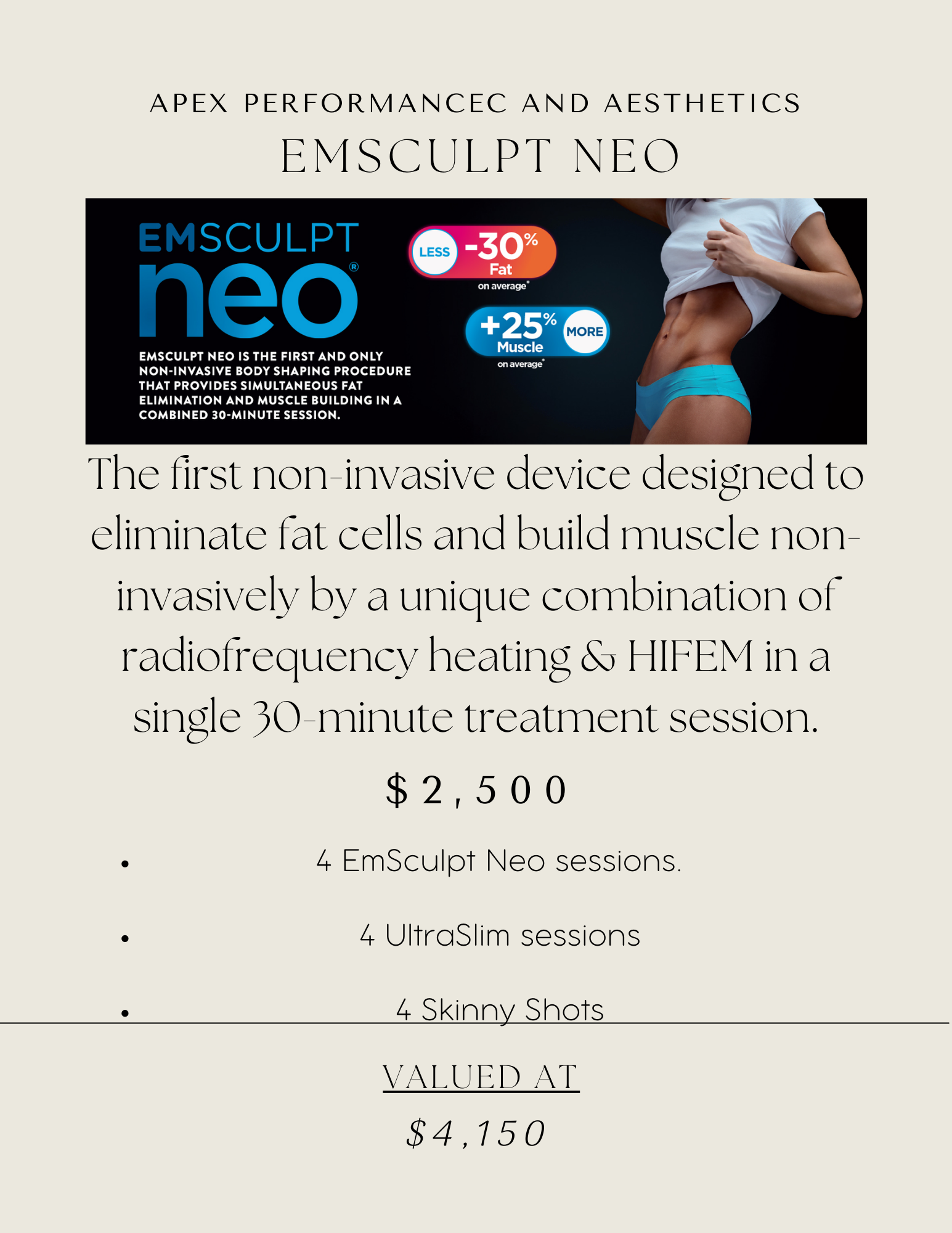 Emsculpt Neo 4 Sessions - Package | APEX Performance & Aesthetics in Sandy, UT