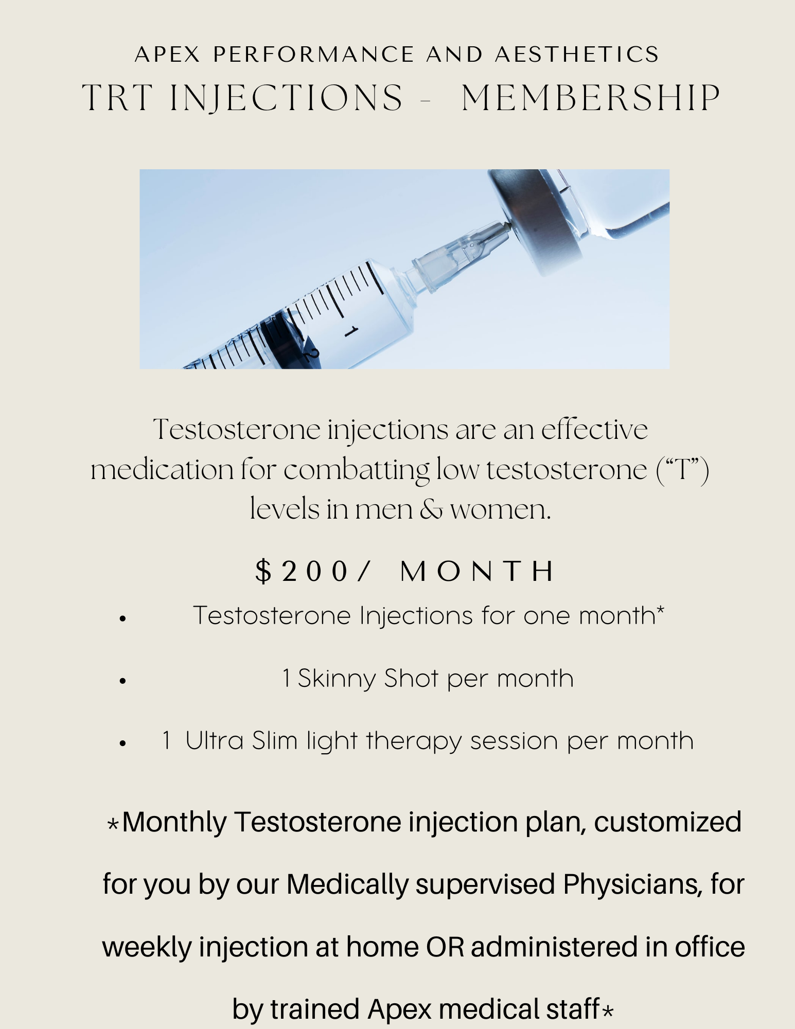 TRT Injections - Membership | APEX Performance & Aesthetics in Sandy, UT