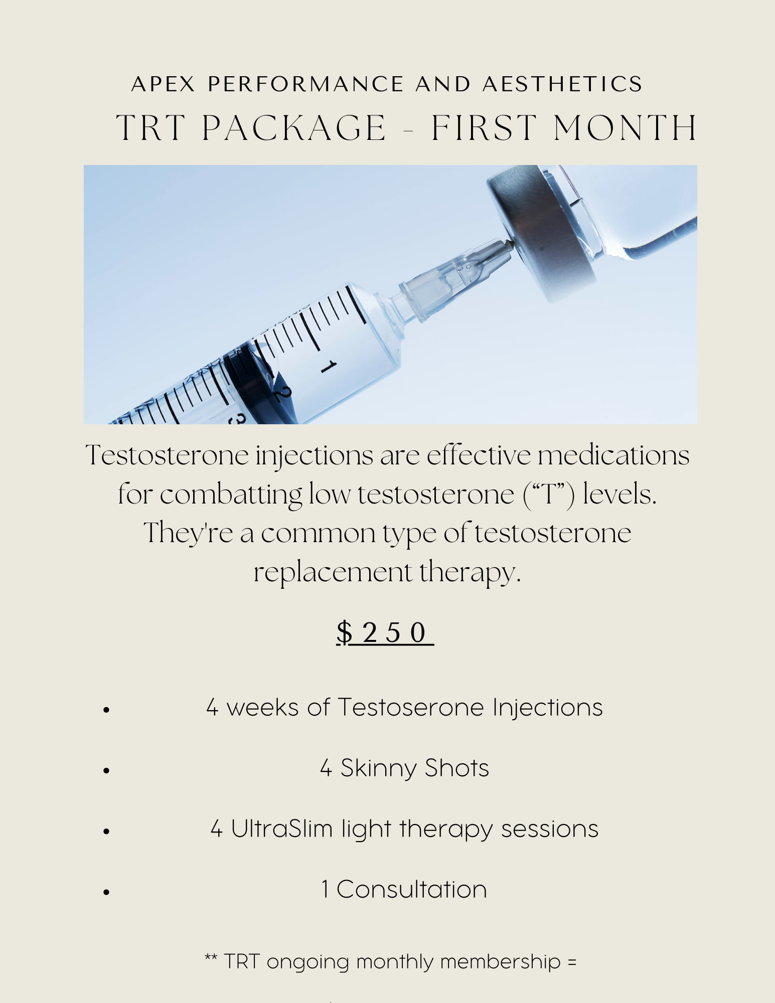 TRT Package - First Month | APEX Performance & Aesthetics in Sandy, UT
